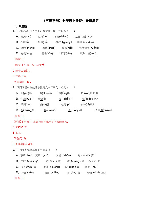 字音字形B-2023-2024学年七年级语文上学期期末考前复习专项训练(统编版)解析版