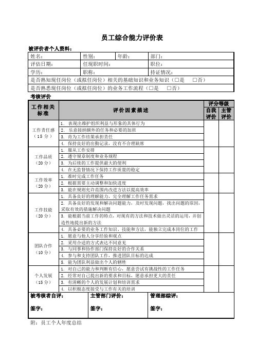 员工综合能力评价表