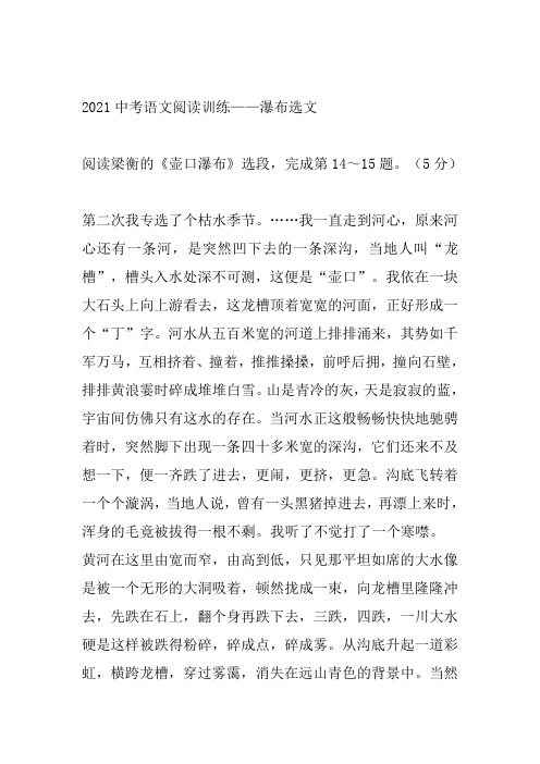 2021年中考语文二轮复习阅读训练-瀑布选文（word版有答案）