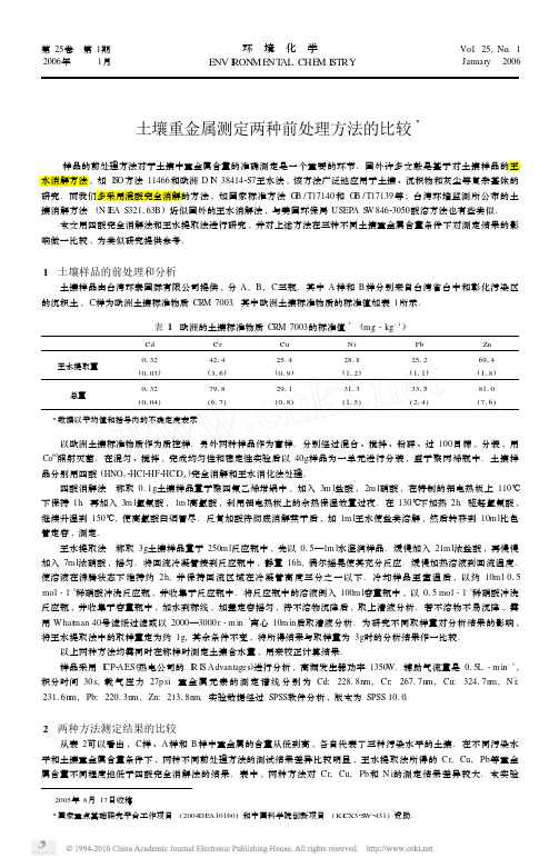 土壤重金属测定两种前处理方法的比较