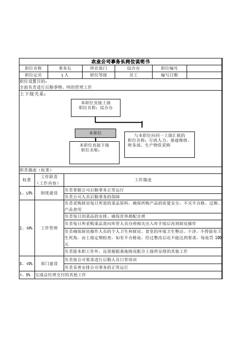 农业公司事务长岗位说明书