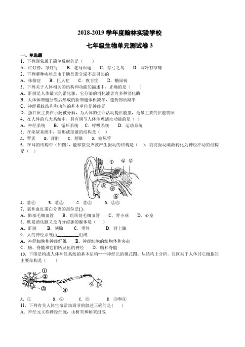 最新人教版生物七年级下册测试卷      七下56章测试