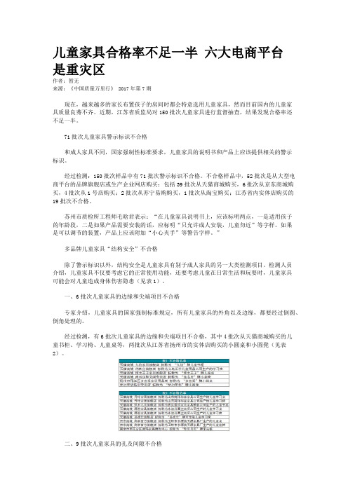 儿童家具合格率不足一半 六大电商平台是重灾区