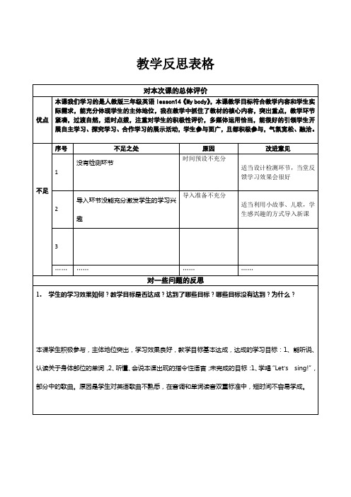 教学反思表格