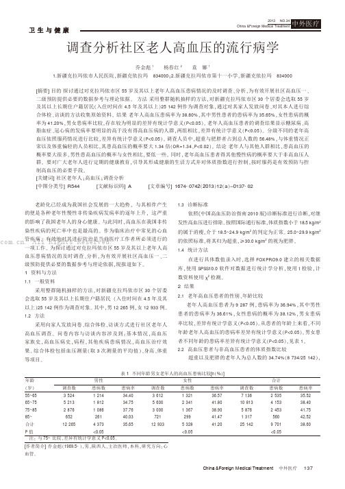 调查分析社区老人高血压的流行病学