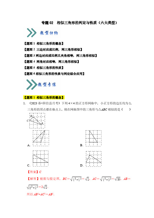 专题02 相似三角形的判定与性质(六大类型)(题型专练)(解析版)