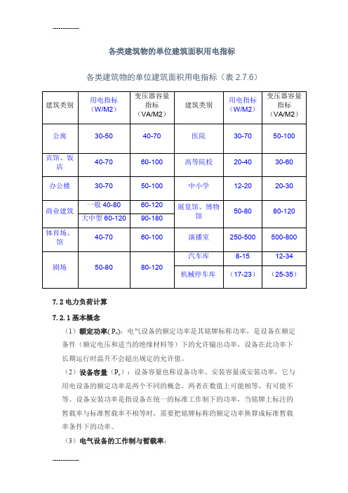 (整理)各类建筑物的单位建筑面积用电指标