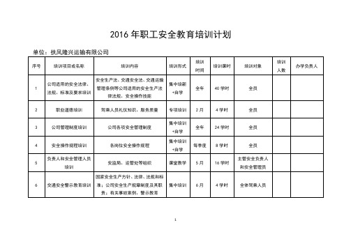 2016年安全教育培训计划(最新)