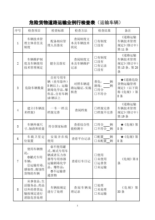 危险货物道路运输业例行检查表运输车辆