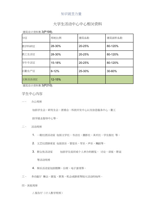 大学生活动中心功能及各项面积