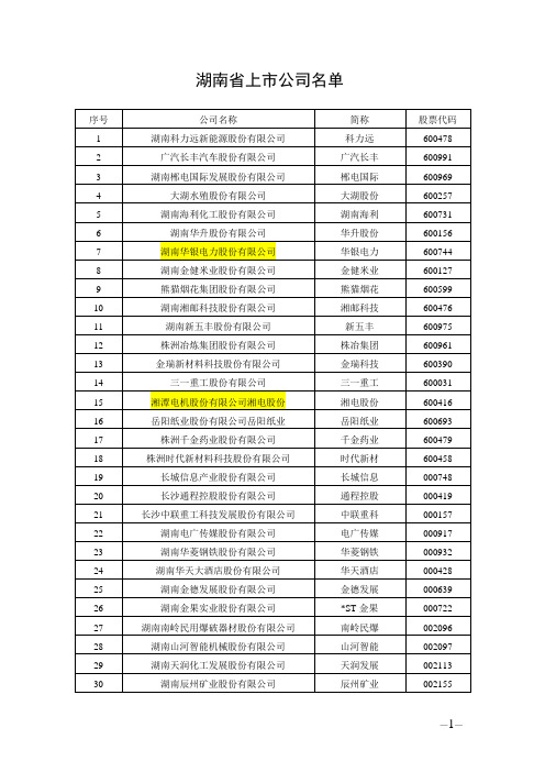 湖南省上市公司名单