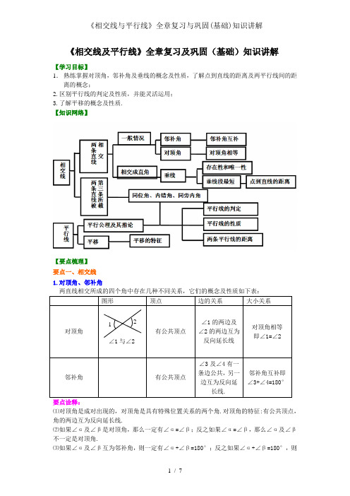 相交线与平行线全章复习与巩固基础知识讲解