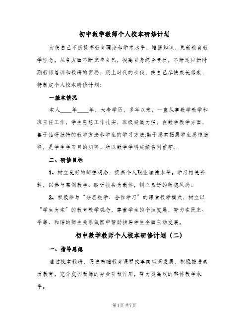 初中数学教师个人校本研修计划(4篇)