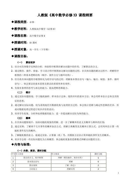 高一数学必修3课程纲要