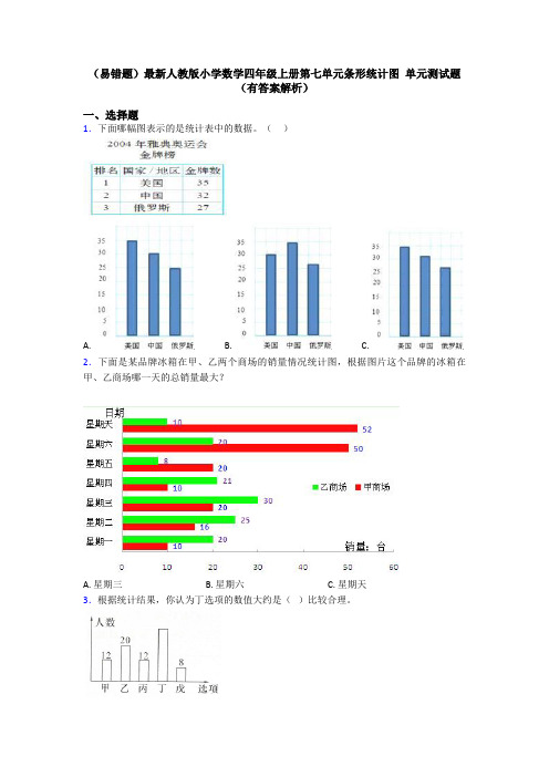 (易错题)最新人教版小学数学四年级上册第七单元条形统计图 单元测试题(有答案解析)