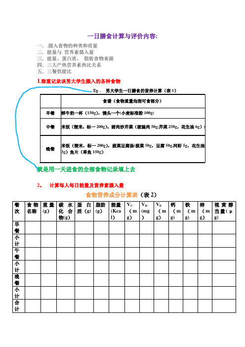 一日膳食计算与评价内容