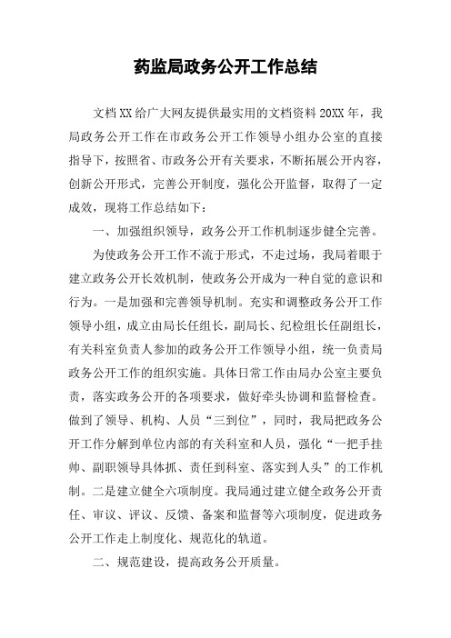 药监局政务公开工作总结