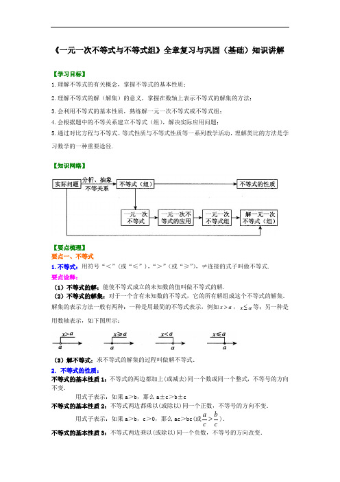 初中数学-沪科版-初一下-《一元一次不等式与不等式组》全章复习与巩固(基础)知识讲解