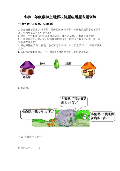 小学二年级数学上册解决问题应用题专题训练-及参考答案ab卷