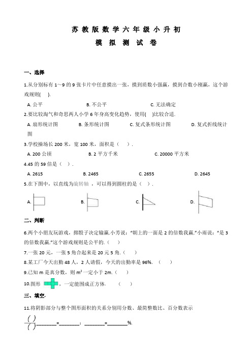 苏教版六年级数学小升初模拟试卷(含答案).doc