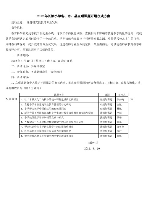 2012年长涂小学省市县立项课题开题仪式方案