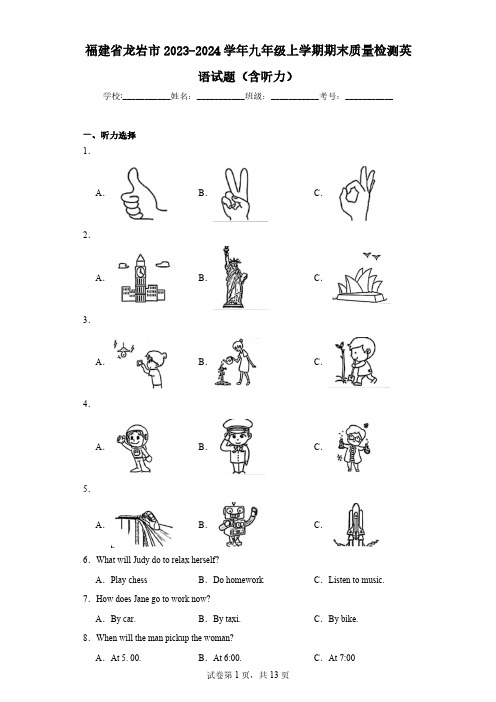 福建省龙岩市2023-2024学年九年级上学期期末质量检测英语试题(含解析)