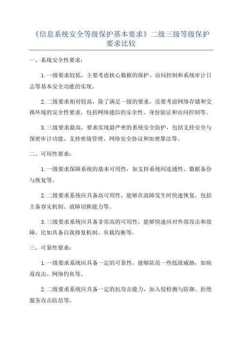 《信息系统安全等级保护基本要求》二级三级等级保护要求比较