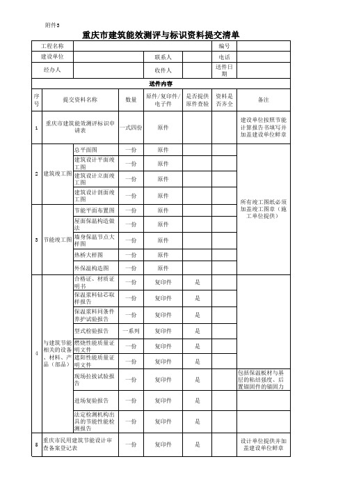 重庆市建筑能效测评与标识资料提交清单(正式评审)