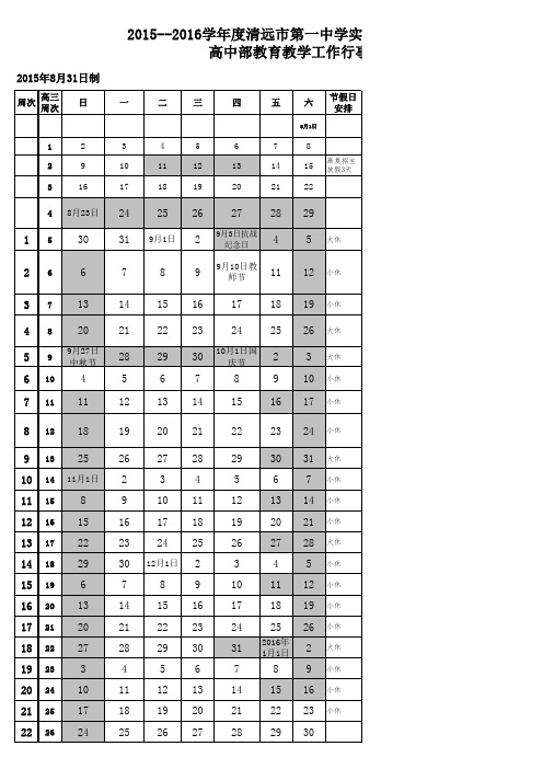 2015--2016学年度第一学期高中部教育教学工作行事历