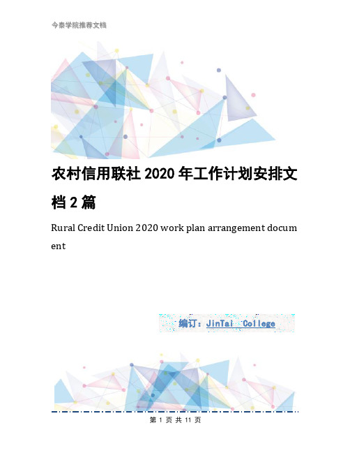 农村信用联社2020年工作计划安排文档2篇