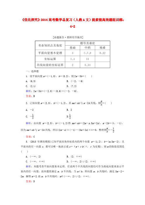 备考2014高考数学--《优化探究》2014高考数学总复习(人教A文)提素能高效题组训练：4-2