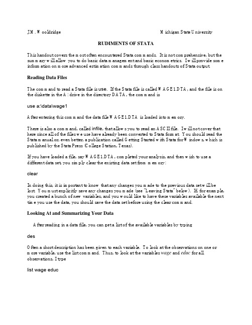 Wooldridge economitrics Introduction about Stata