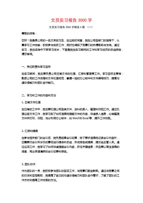 文员实习报告3000字4篇