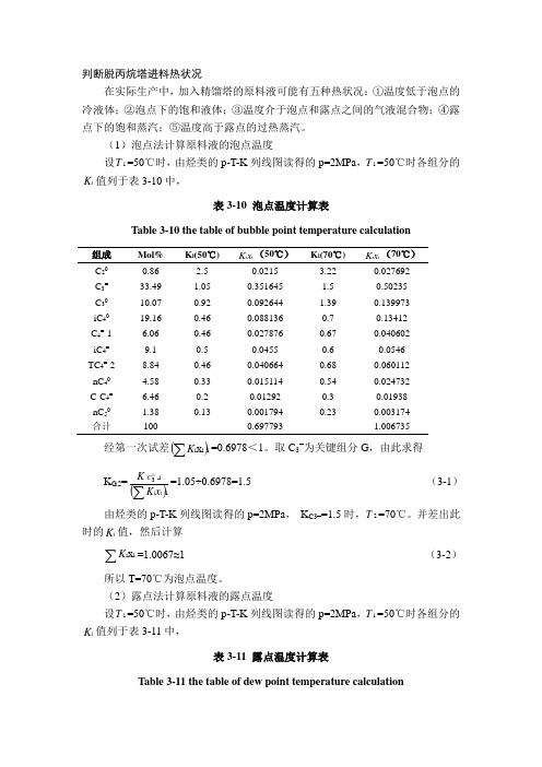 进料热状况实例计算