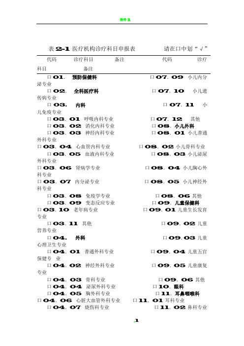 医疗机构诊疗科目申报表(2017年版)