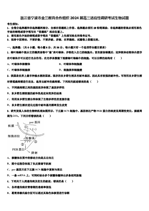 浙江省宁波市金兰教育合作组织2024届高三适应性调研考试生物试题含解析