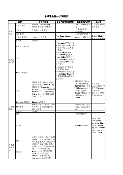 欧莱雅品牌---产品矩阵