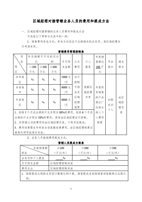 区域经理对接管辖业务人员的费用和提成方法