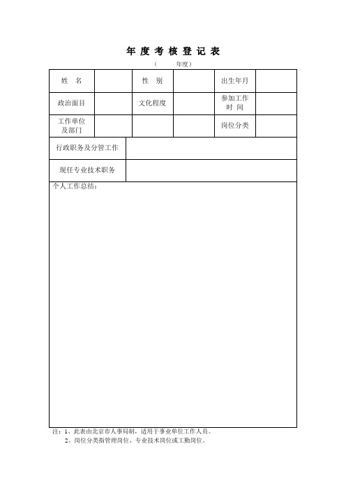 年度考核登记表格式2011