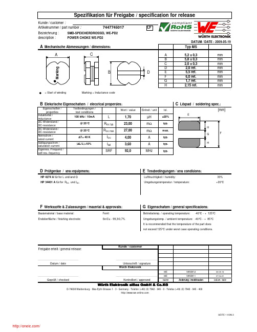 7447745017;中文规格书,Datasheet资料