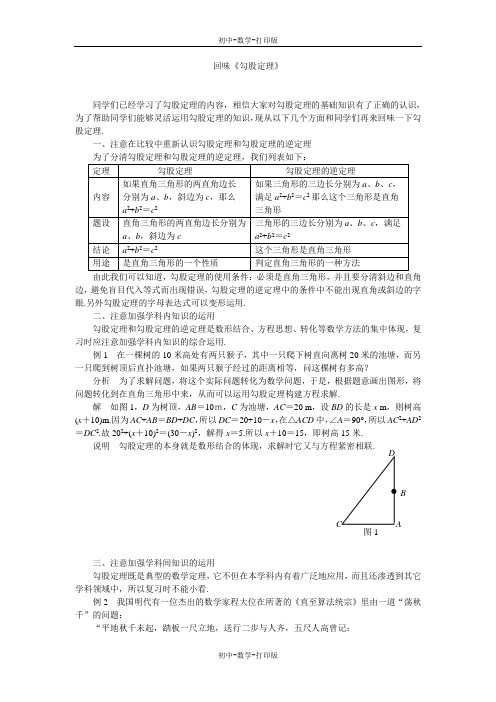 华师大版-数学-八年级上册--辅导-14.2 勾股定理的应用 回味《勾股定理》