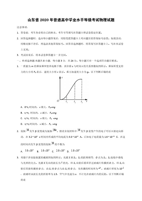 山东省2020年普通高中学业水平等级考试物理试题【含答案】