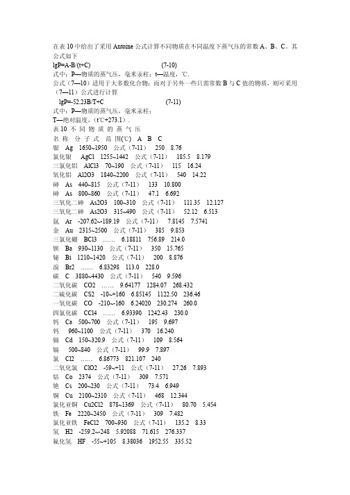 一些常见物质的Antonie常数