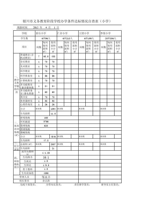 办学条件达标自查表(雷台小学2015)