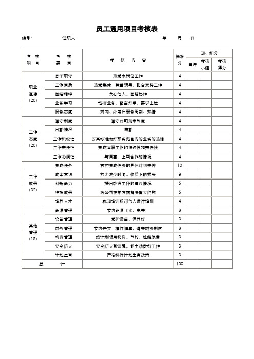 员工通用项目考核表