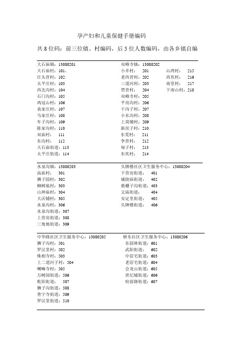 孕产妇和儿童保健手册编码