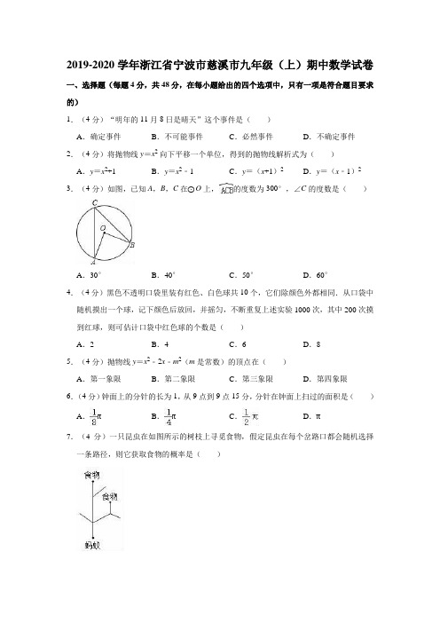 2019-2020学年浙江省宁波市慈溪市九年级(上)期中数学试卷(解析版)