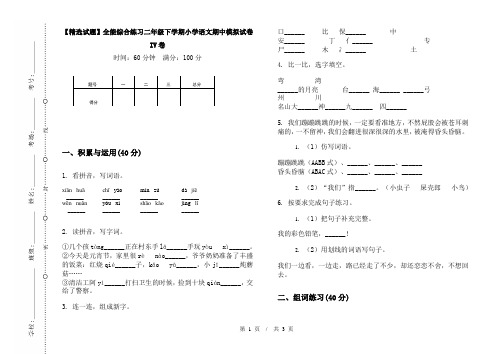 【精选试题】全能综合练习二年级下学期小学语文期中模拟试卷IV卷
