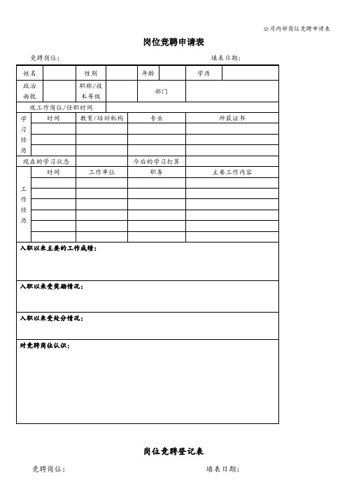 公司内部岗位竞聘申请表