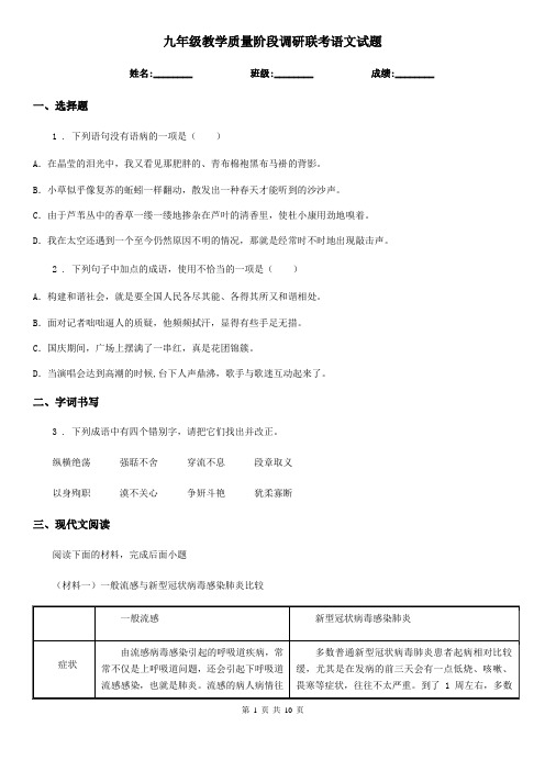 九年级教学质量阶段调研联考语文试题